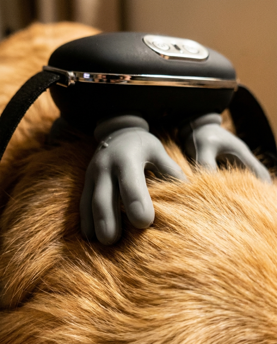 Close up of the Dozy silicone kneading hands in fur